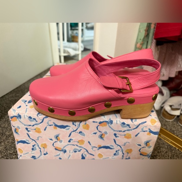 Charlotte Stone Pink Leather Mules with Gold Accents - Picture 11 of 16